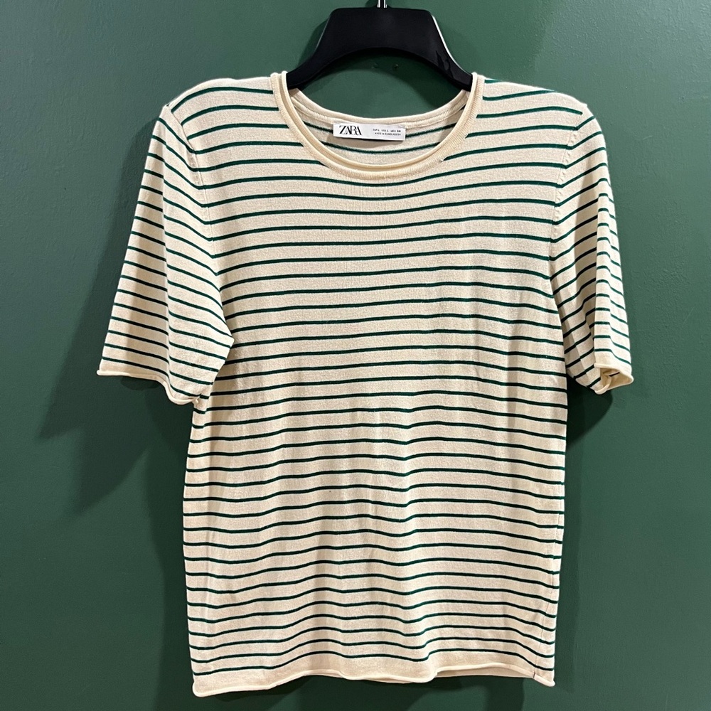 Zara knit top with Dark Green Stripes